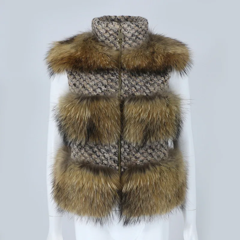 Лидер продаж новинка осень-зима 2024 шерстяной тканый Меховой жилет с натуральным