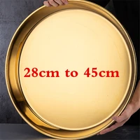 gold golden stainless steel big round tray plate thick serving tray plater steak dish dinner serving tray bbq grill meat dishes