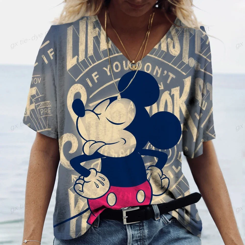 Женская футболка с коротким рукавом V-образным вырезом и 3D-принтом