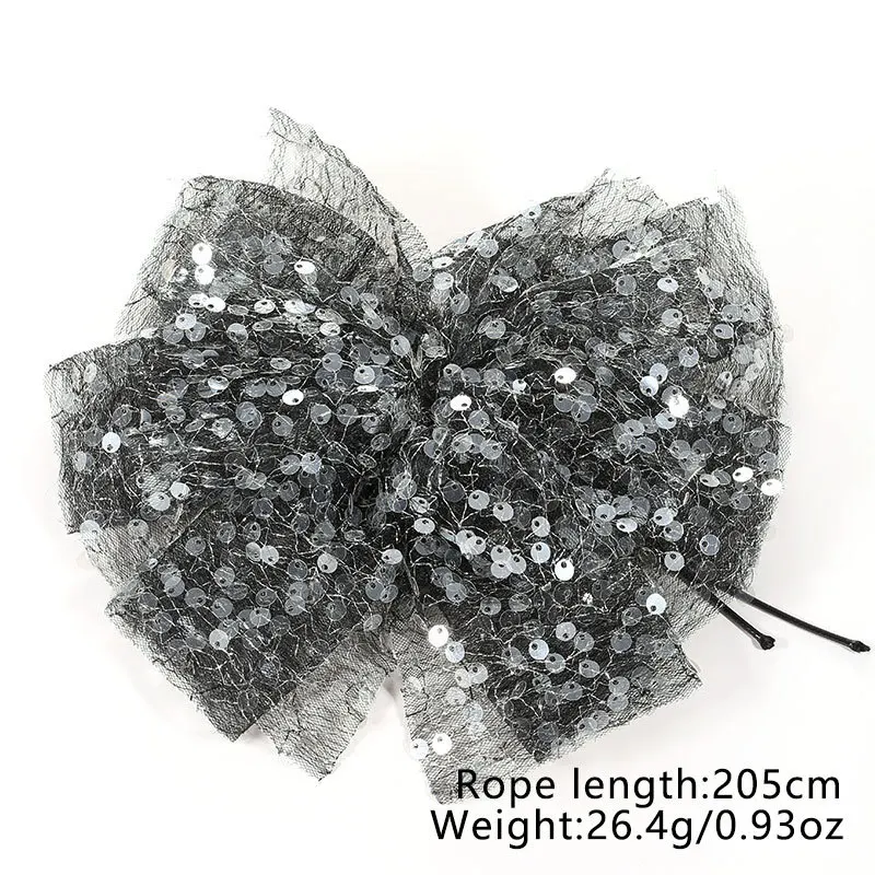 Vintage Handmade Lace Sequins Bowknot Big Flower Clavicle Chain Necklace for Women Adjustable Choker Dinner Party Neck Jewelry