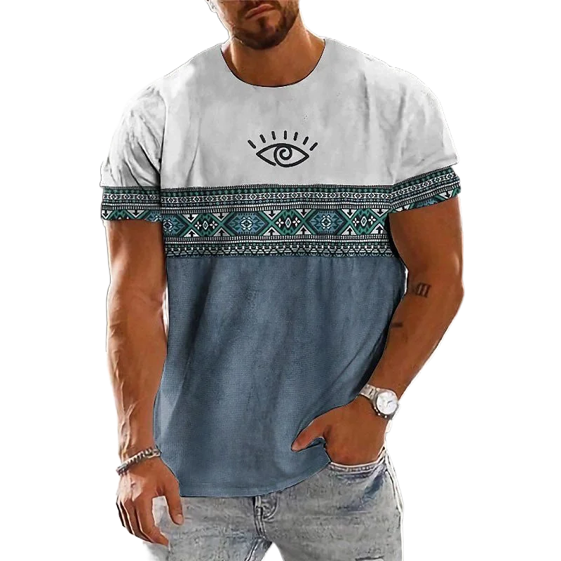 

Футболка мужская оверсайз с круглым вырезом, винтажная Этническая рубашка с 3d принтом, свободная уличная одежда с коротким рукавом, лето