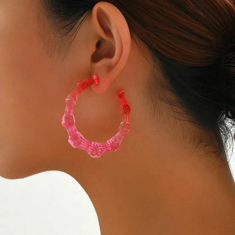 

Hoop Earrings For Women Colorful Transparent Acrylic Ear Rings Round Summer Earrings Geometric Bamboo Earring Female Ear Jewelry