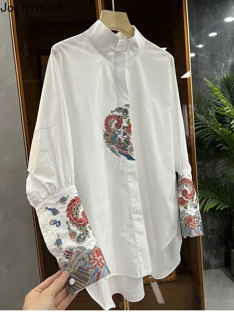 Женская винтажная блузка с длинным рукавом воротником-стойкой