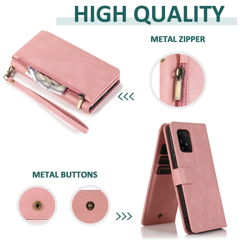 Для Samsung Galaxy A91 A71 A53 A52 A41 A34 A33 A14 4G 5G Ретро металлический кошелек на молнии мульти