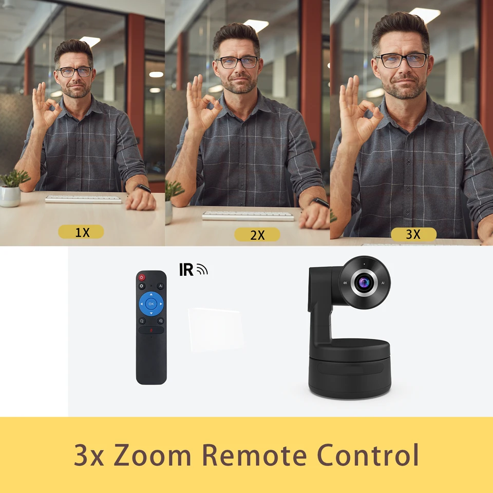 Taida 4K Auto Focus AI-Powered PTZ Webcam Remote Control Living Stream Camera 3X Zoom Auto Track Online Meeting Video Camera images - 6