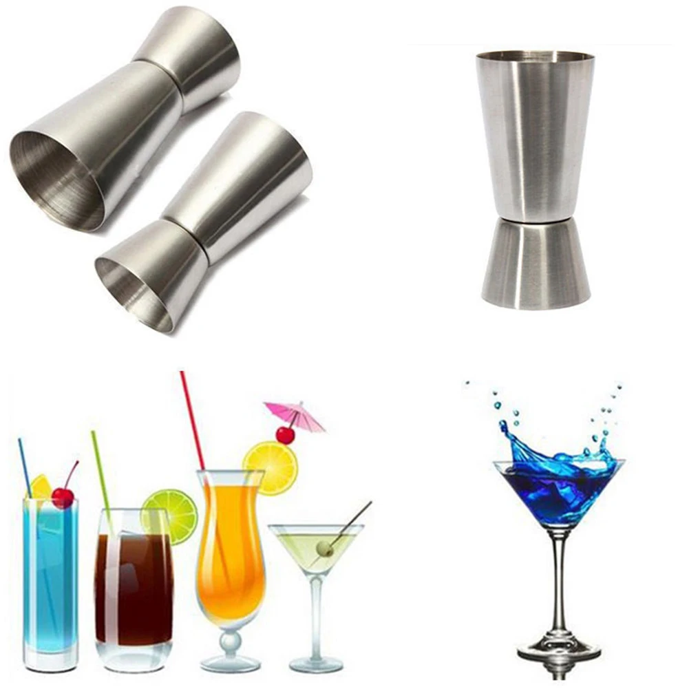 

25ml 50ml Mini Multipurpose Bar Silver Shot Cocktail Measuring Cup Stainless Steel Double