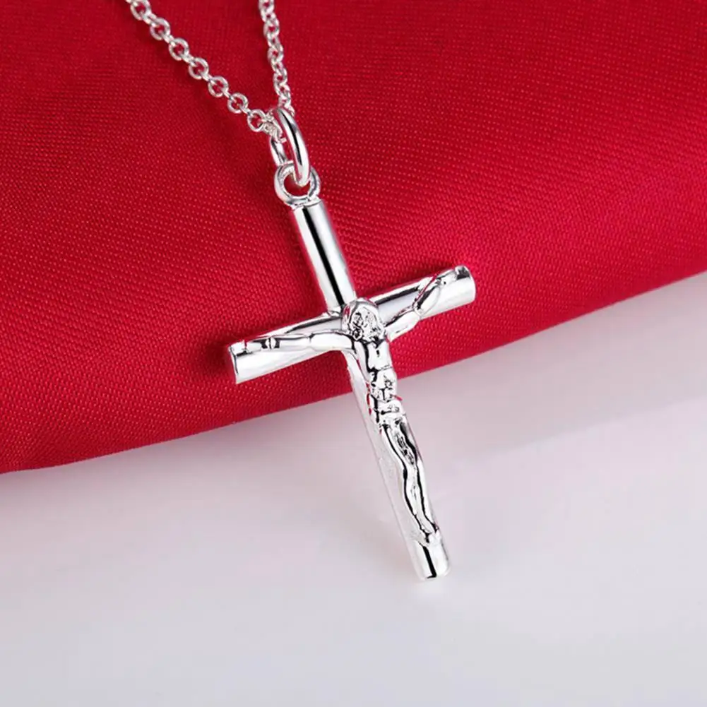 

Men Necklace Solid Color Cross Alloy Stainless Men Religious Pendant for Church