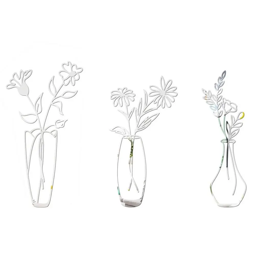 

3 шт., зеркальные акриловые наклейки на стену в виде цветочной вазы