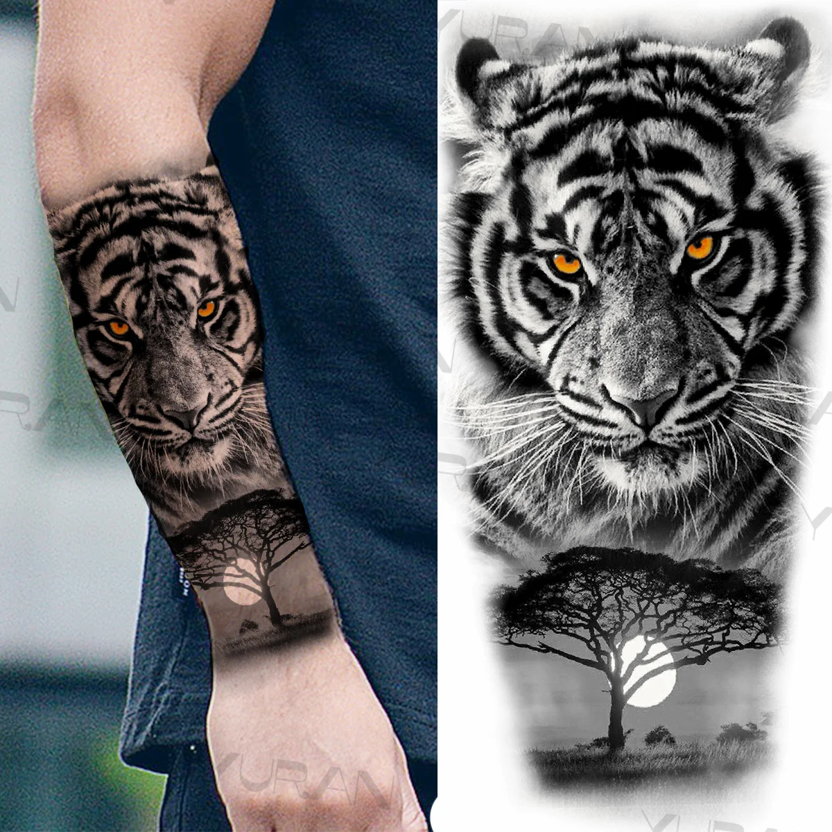 Большие черные львиные Временные татуировки рыцарь для мужчин взрослые тигр