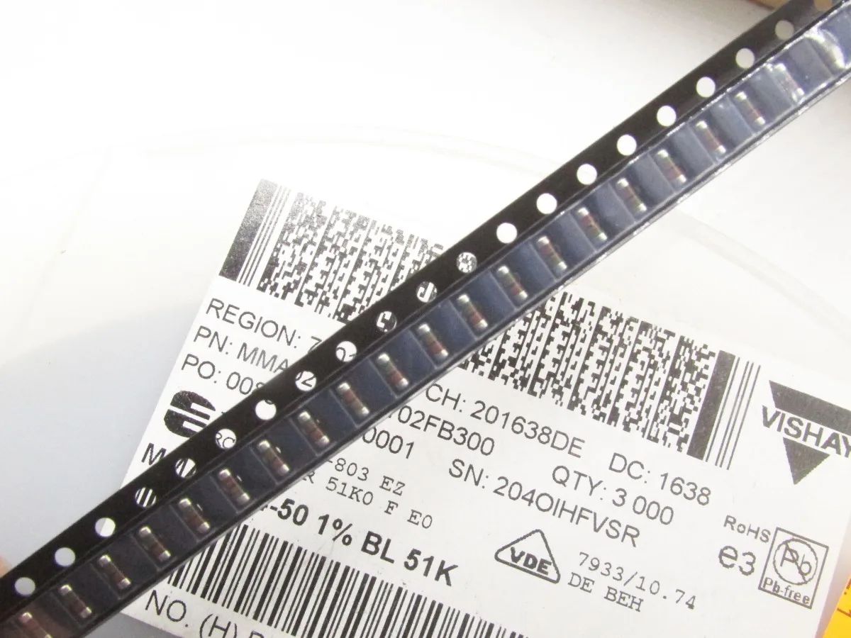 200 шт./MMA02040C5102FB300 1/4 Вт 51 К 1% 0204 импортный цветной кольцевой пластинчатый резистор