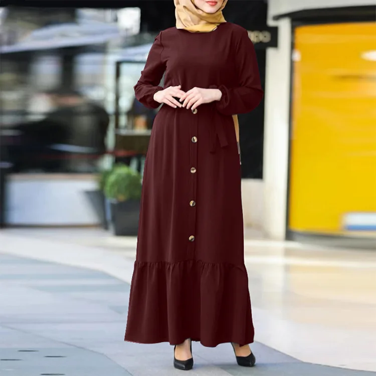 

Muslim 2023 Long Sleeve Belt Slim Robes Eid Turkey Dubai Caftan Woman Abaya Dress New Fashion Vintage Women Islamic Ropa