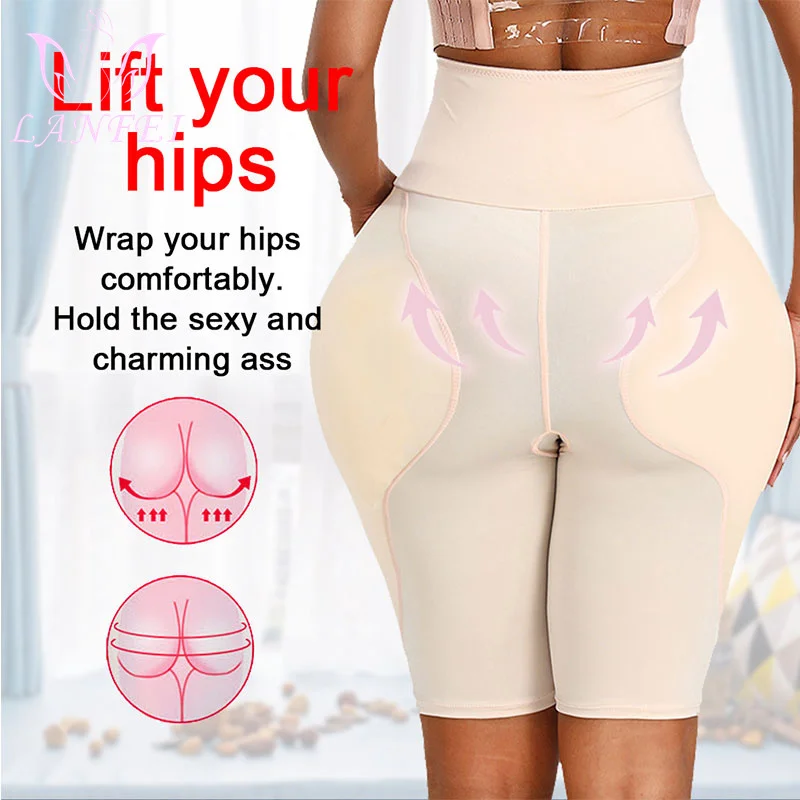 LANFEI Womens Fake Ass Seamless panties Tummy Shaper Hip Enhancer Booty Pad Butt Lifter High Waist control Thigh Slimming Shorts