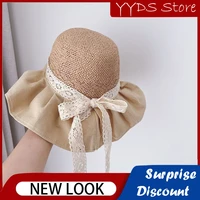 summer baby straw hat small fresh big brim lace bow shade straw hat stitching large beach travel sun protection hat baby bonnet