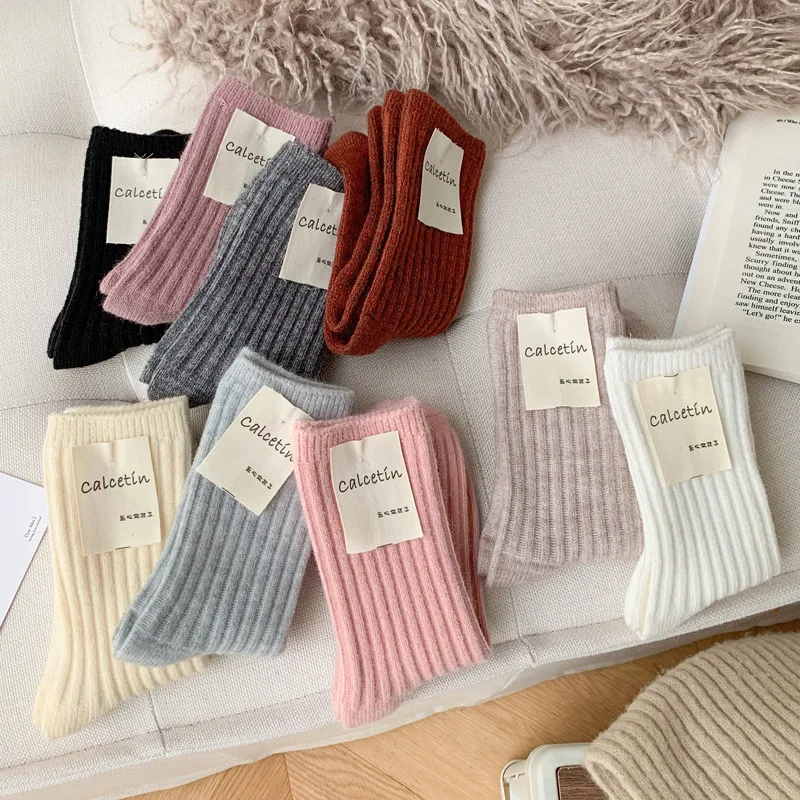 

3pairs Winter Thicker Cashmere Wool Women Socks Casual Japanese Fashion Long Sock Girl Thermal Sports Socks Warm Crew Sock