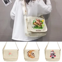 2022 messenger bags student style casual wild canvas shoulder bag mushroom print handbag women reusable shopping pouch organizer