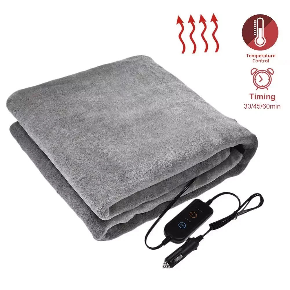 

NEW 12v Car With Timed Temperature Control Heating Blanket Gray Flannel 145*100cm Large Size Digital Display Blanket #W0