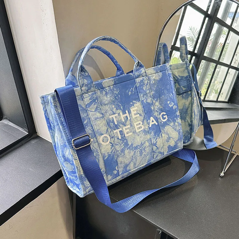 Women's Fashion Gradient Canvas Single Shoulder Crossbody Bag Tie Dyed Jacquard Handbag Commuter Tote Bags Portable Versatile