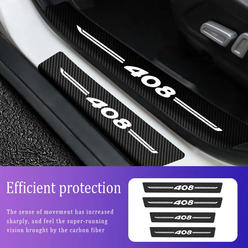 

4Pieces/Set Car Door Sticker For Peugeot 408 Styling Threshold Strip Auto Carbon Fiber Scratch Resistant Decals Accessories