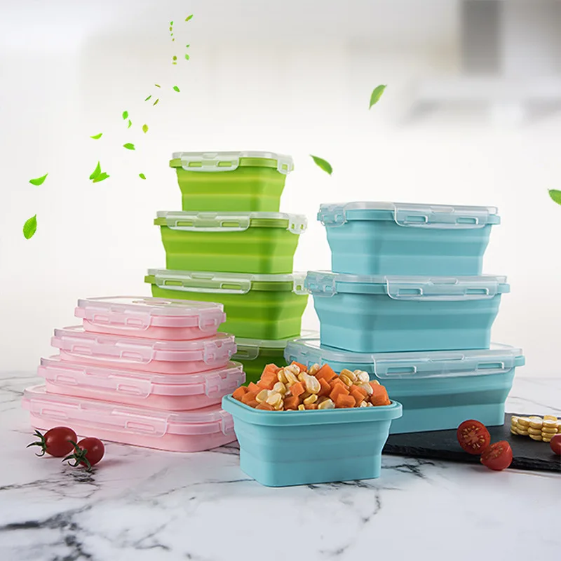 

Силиконовый Складной Контейнер Bento 4 шт., Складной Портативный Ланч-бокс для еды, посуда, пищевой контейнер, миска, Ланчбокс, посуда