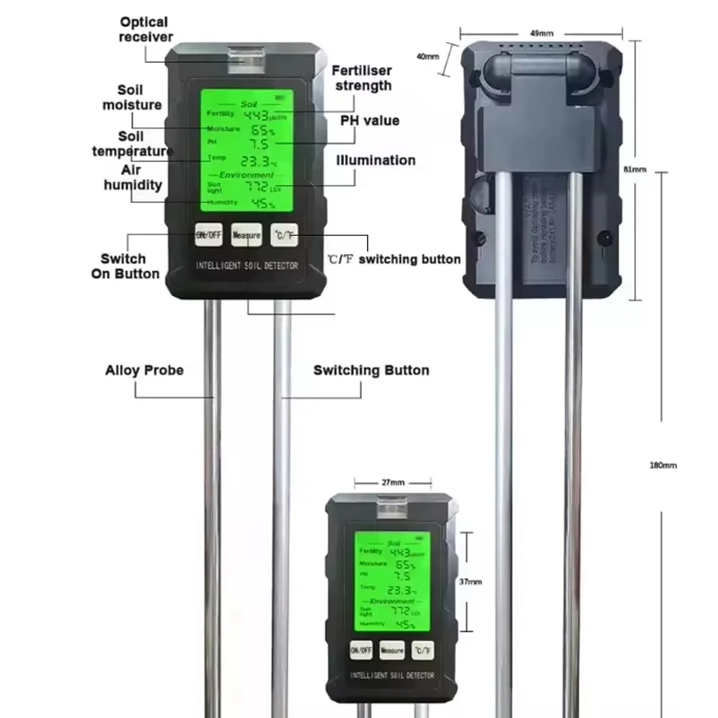 Высокоточный Тестер Почвы 6-в-1 PH EC Детектор Влажности Солнечного Света Воздуха