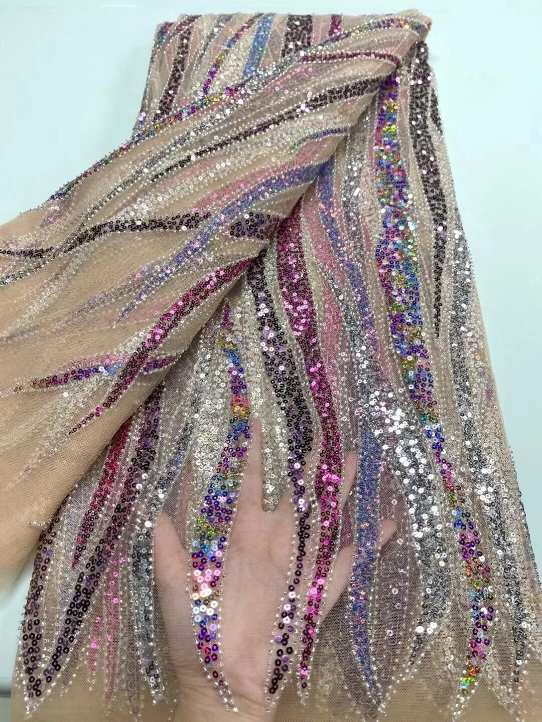 

2023High Quality African Nigerian Lace Fabric Embroidery Tulle Pure Wedding Party Dress Guipure SequinsFor Net Cloth 5yards