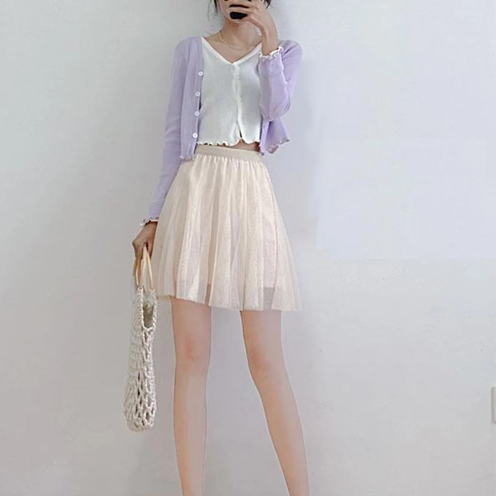 Юбка женская трапециевидная из фатина кружевная универсальная короткая юбка с