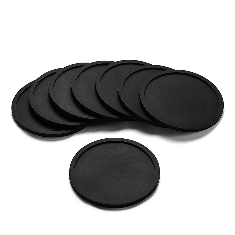 

Silicone Black Drink Coasters Set of 8 Non-slip Round Soft Sleek and Durable Easy to Clean Black