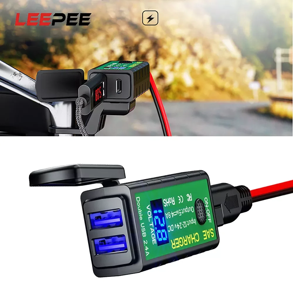 

Motorcycle USB Charger 12V SAE to Dual USB Fast Charging Adapter for Phone,3.1A/4.8A TYPE-C USB Port,Voltmeter for Moto