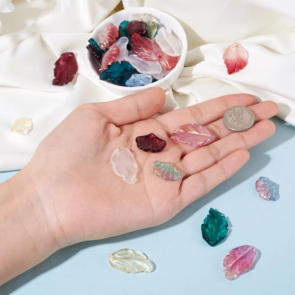 140pcs Ginkgo Leaf Glass Charms Gold Foil Lampwork Leaves Beads Pendant for DIY Earring Necklace Jewelry Craft Making Findings