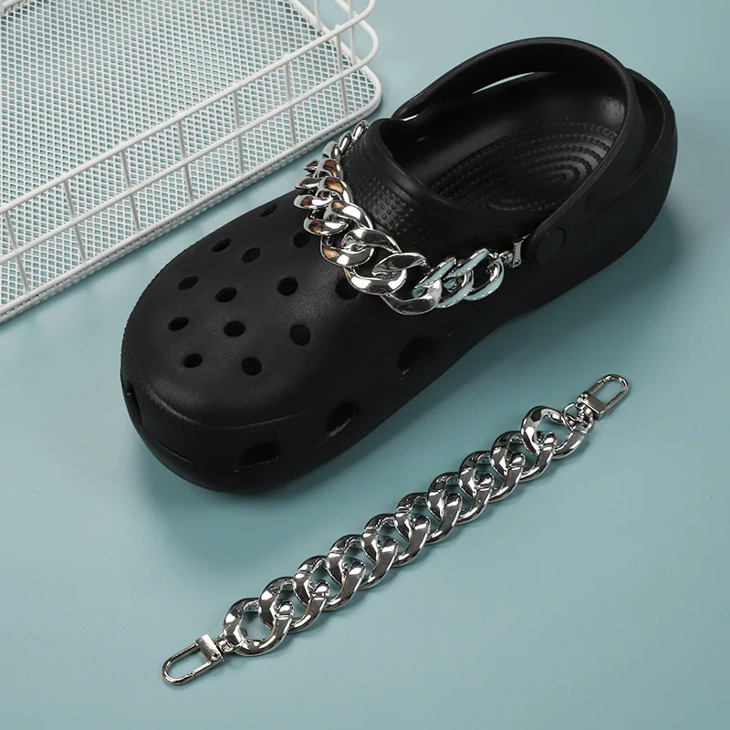 Single Sale Chain Lace Croc Shoes Charms Rose Gold Black Accessories Jibz For Croc Clogs Shoe Decorations DIY Chid Kids Gifts