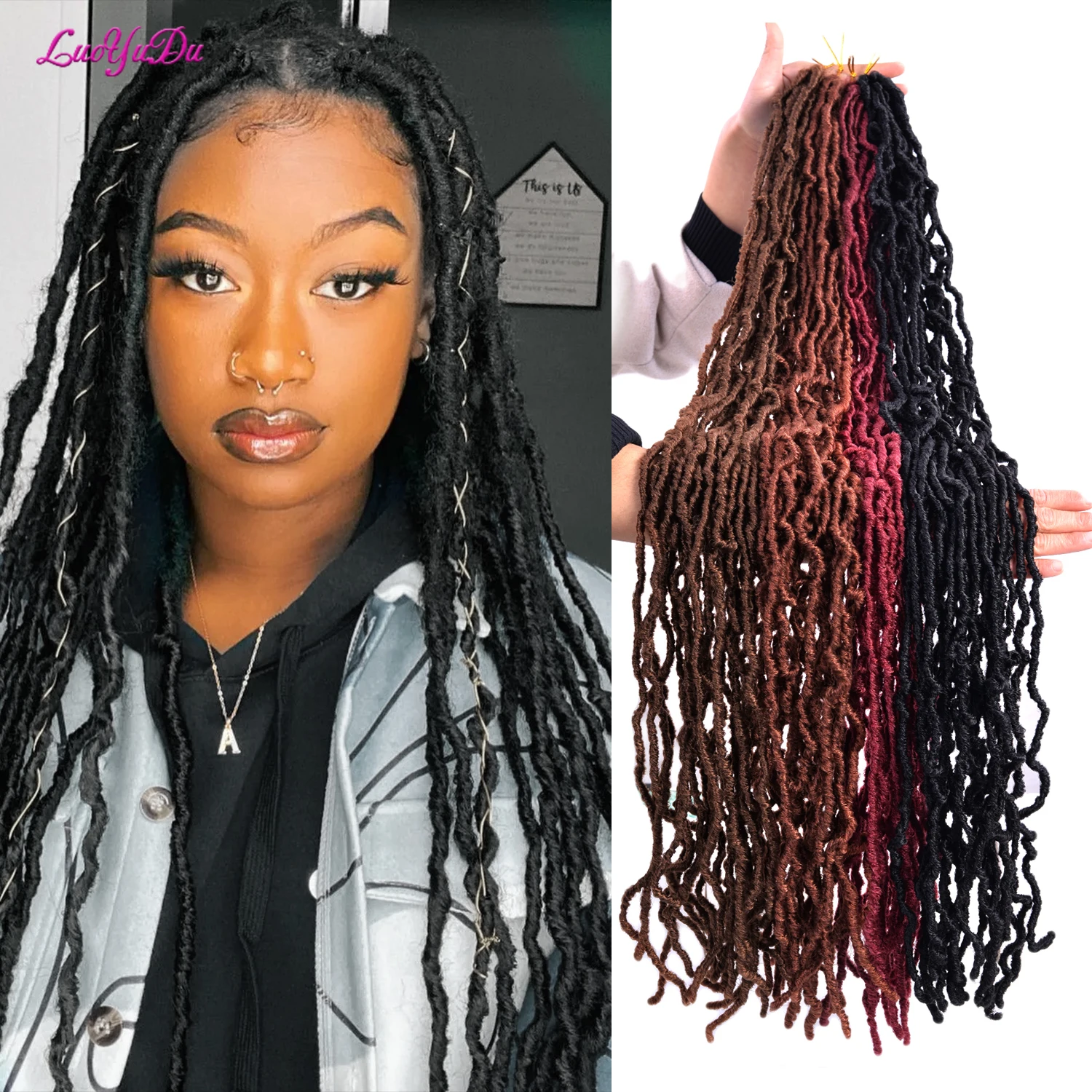 Nu Faux Locs Synthetic Crochet Hair 36 Inch 24 Strands Faux Locs Extension Soft Goddess Braiding Dreadlocks Hair For Black Women