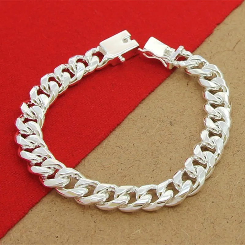 Новый Серебряный 10 мм браслет с боковой цепью Фигаро для мужчин подарки на