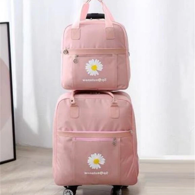 on Women Travel Trolley bag Carry Hand Luggage Rolling Backpack bags Travel Trolley bag with wheeled backpack luggage suitcase