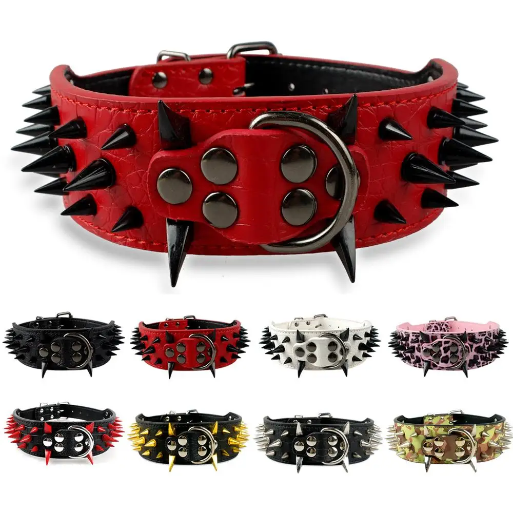 

Pet Supplies Prevent The Bite Studded Leather Dog Collars Pitbull Bulldog Big Dog Collar Adjustable for Medium Large Dogs Collar