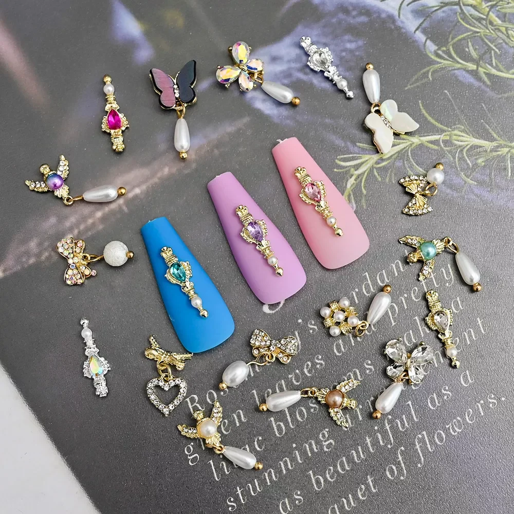 

Металлические украшения для ногтей Стразы из металлического сплава с бриллиантами/жемчугом 3D аксессуары для маникюра 20 стилей
