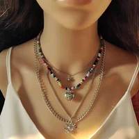 2022 new foreign trade jewelry multi layer necklace sun pendant bohemian style rice bead sweater chain accessories jewlery