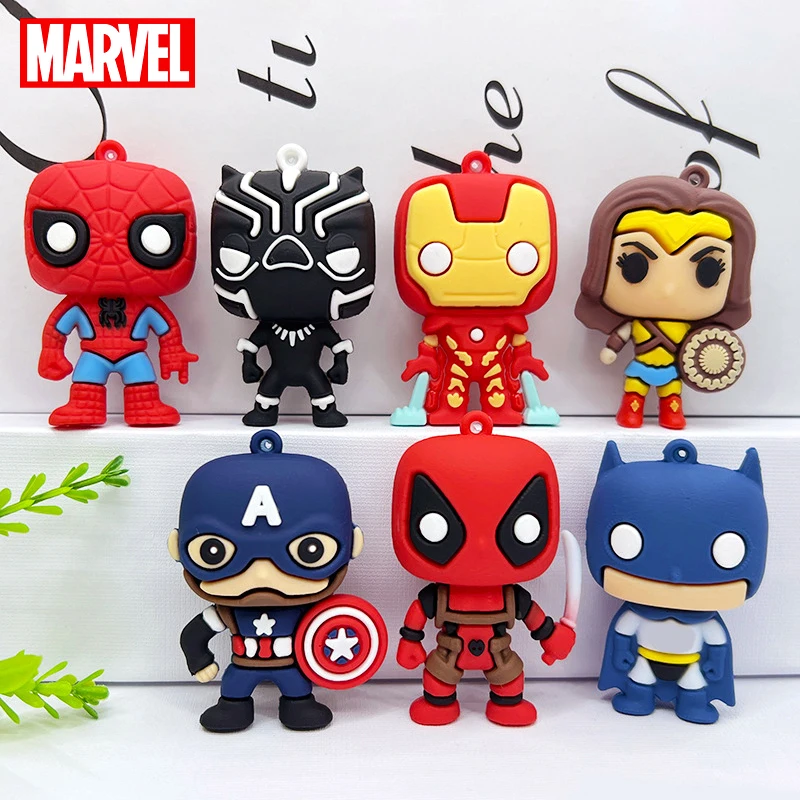 

Disney Marvel Keychain Spiderman Iron Man Figure Key Chain Avengers Anime Cartoon PVC Bag Pendant Decorate Jewelr Key Ring Toys