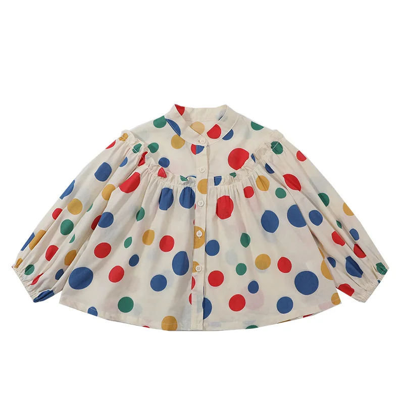 Детская футболка в горошек с круглым вырезом и длинным рукавом