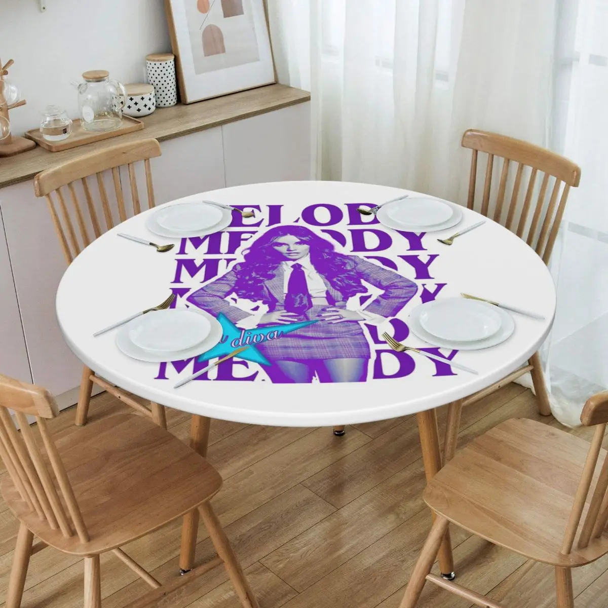 Фото Водонепроницаемая круглая скатерть Melody Esa Diva Spain Eurovision Merch, маслостойкая, для кухни, мероприятий, обеденного стола №1