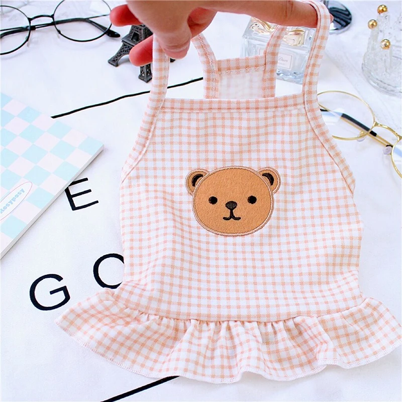 

Summer Thin Pet Skirt Than Bear Suspender Skirt Puppy Soft Clothes Plaid Dog Clothes Teddy Wedding Dress Pet Supplies