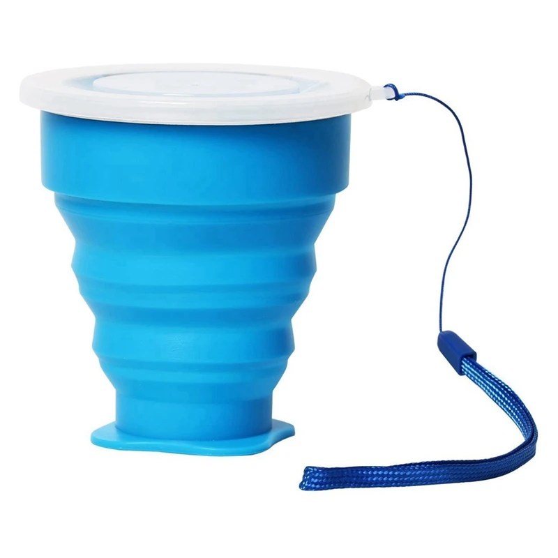 

2X складной туристический стакан с ярко-синей силиконовой крышкой для фестивалей, мероприятий