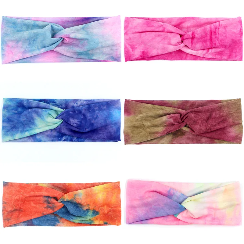 

Fashion Cross Tie Dye Headbands Wide Knotted Yoga Hair Bands for Women Girls Sports Turban Bandage Bandanas Hair Accessories