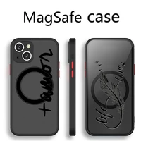 dandelion feather text phone case transparent magsafe magnetic magnet for iphone 13 12 11 pro max mini wireless charging cover