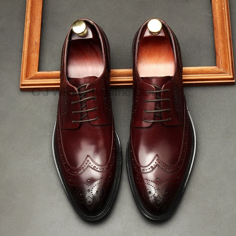 HKDQ Оксфордские туфли-броги для мужчин костюм из натуральной кожи коричневые