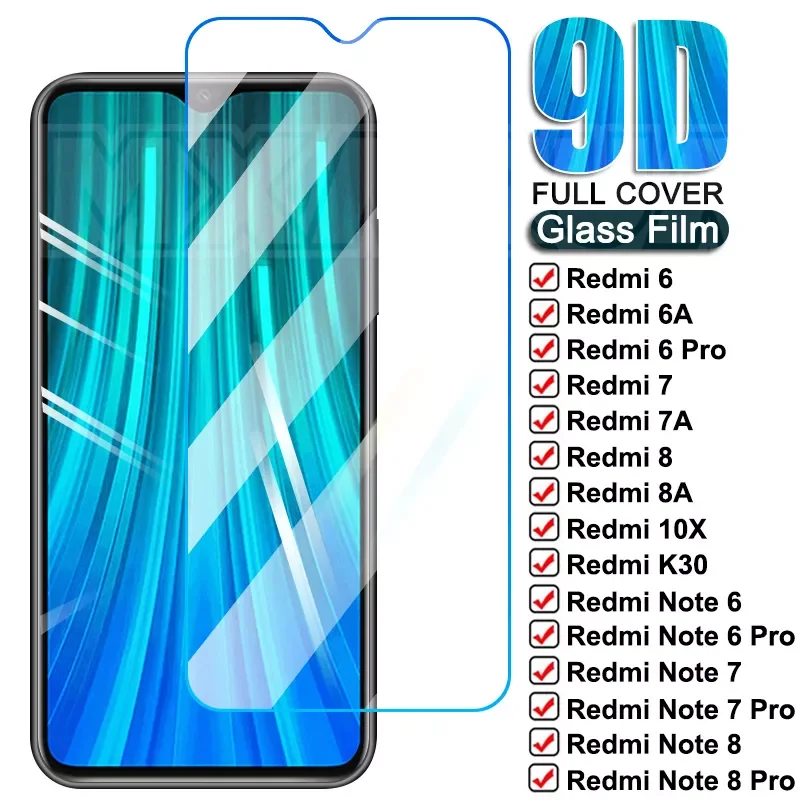 

9D Screen Protective Glass On The Redmi 8 8A 7 7A 6 6A K20 K30 10X Pro For Xiaomi Redmi Note 8 8T 7 6 Pro Tempered Glass Film