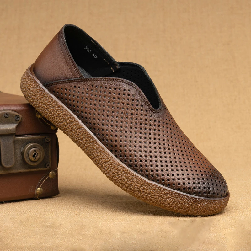 

Мужские летние туфли из натуральной кожи, черные или коричневые повседневные сандалии в стиле панк, дышащие дизайнерские Лоферы без застежки, 2023