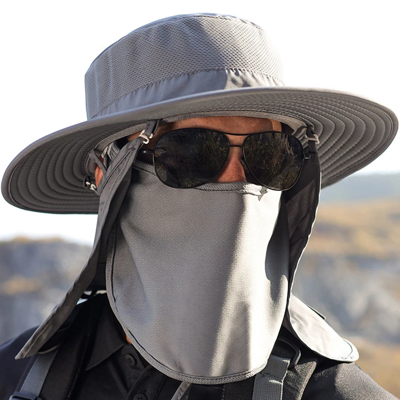 

Men Summer Outdoors Fishing Hats Bucket Wide Long Brim Boonie Breathable Hat UPF 50+ Hiking Cycling UV Protection Women Cap