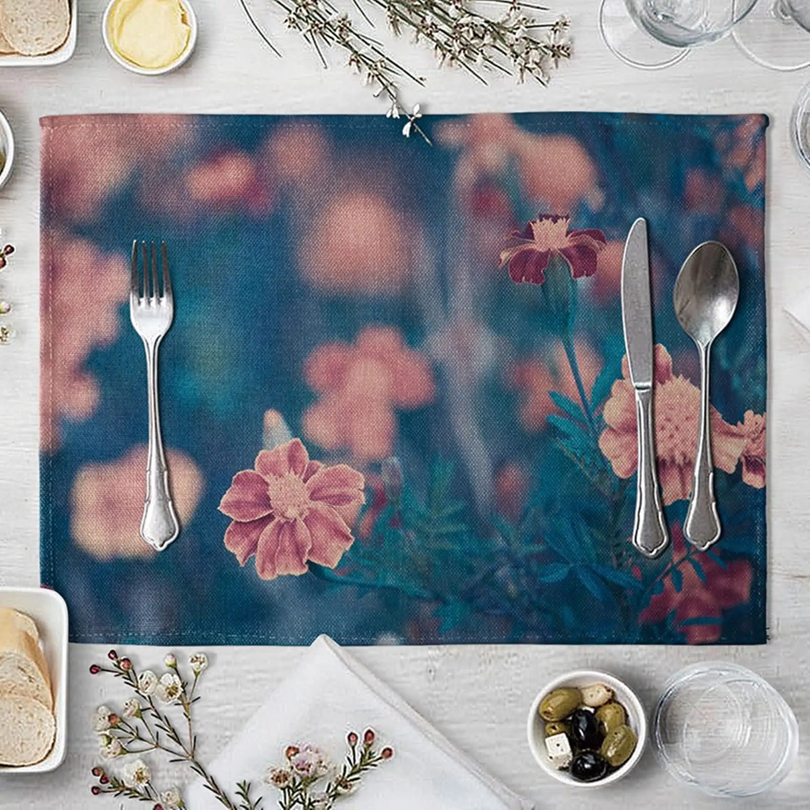 

Льняные салфетки и искусственные подставки, комнатный розовый синий комплект, квадратная подставка в стиле бунгало, 2 моющиеся салфетки