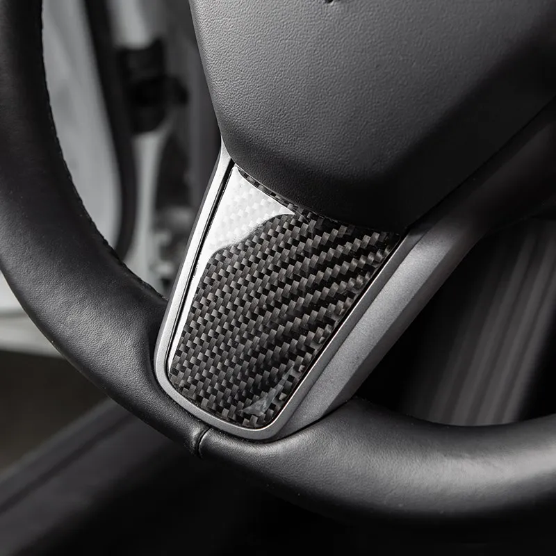 

Tesla Model 3 Y 2022 Car Steering Wheel Decor Stickers Carbon Fiber Trim Auto Decoration Replacement Parts Interior Accessories