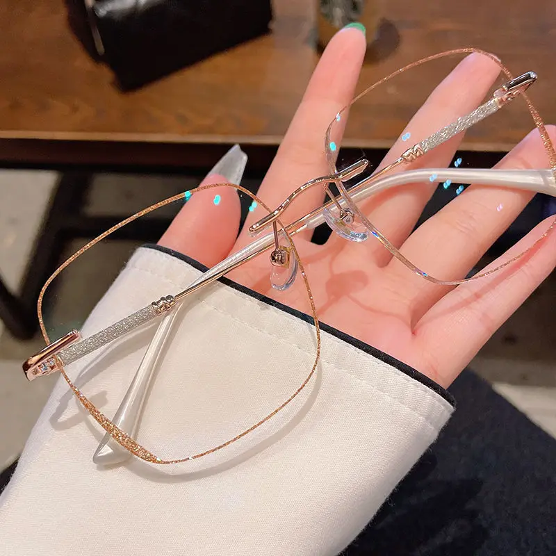 

Women's Large Frame Myopia Glasses Prescription Glasses Eye Glasses Anti Blue Light Myopia Glasses Rimless Glasses